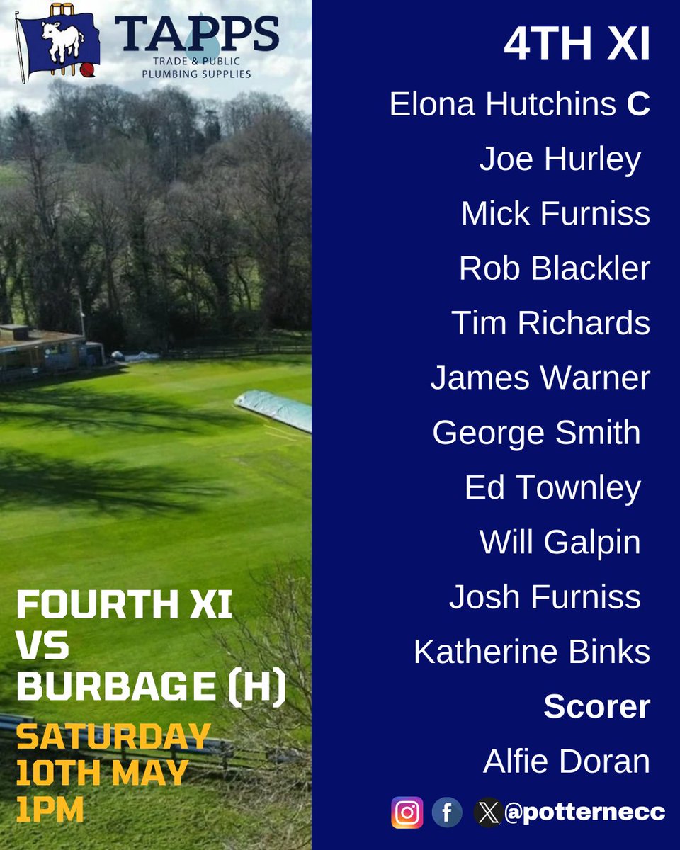Here are your Senior Teams for the weekend! As always come along and show your support!  🌞🏏🍻🍦🌞
On Saturday 10th
🏏 1sts vs @bathcricketclub (A)
🏏 2nds vs @@mcc1901 (H)
🏏 3rds vs @combedowncc (A)
🏏 4ths vs @burbagecricketclub (H)