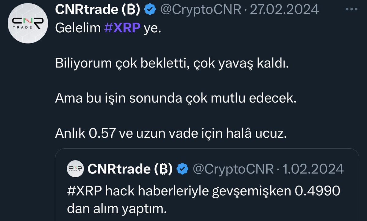 CryptoCNR's tweet photo. #XRP bir tık yavaş kaldı. 

Spot maliyetim 0.53 seviyelerinde. 

3$ oldu satmadık şimdi tekrar 2,3 $ dayız. 

10$ ilk büyük hedefim. https://t.co/8gn0GhndhQ