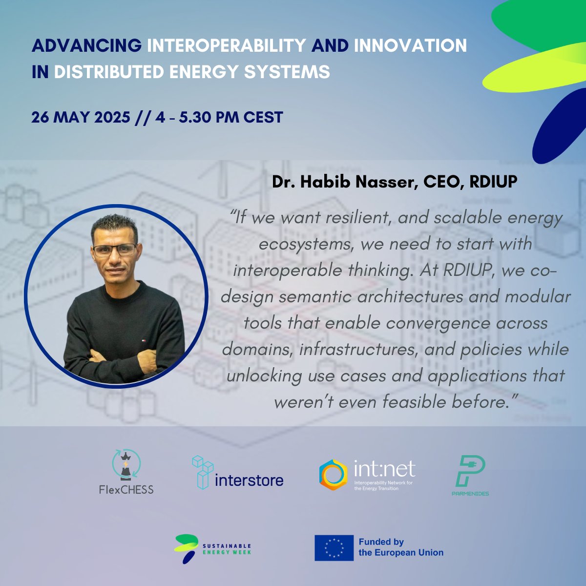 rdiup (@rdiup1) on Twitter photo Join us at #EUSEW2025 for a #SustainableEnergyDay
📅26 May, 4PM: Advancing Interoperability in Distributed Energy Systems
💡Speakers <a href="/RWTH/">RWTH Aachen</a> <a href="/INESCTEC/">INESC TEC</a> <a href="/EDSO_eu/">E.DSO</a> <a href="/rdiup1/">rdiup</a> <a href="/MapsGroup/">Maps Group</a> #CRETEVALLEY
Co-organised by <a href="/ChessFlex/">FlexCHESS</a> <a href="/InterSTORE_eu/">InterSTORE</a> #INTNET <a href="/PARMENIDES_EU/">PARMENIDES Project</a>
🔗events.teams.microsoft.com/event/b9c09fb4… Join us at #EUSEW2025 for a #SustainableEnergyDay
📅26 May, 4PM: Advancing Interoperability in Distributed Energy Systems
💡Speakers <a href="/RWTH/">RWTH Aachen</a> <a href="/INESCTEC/">INESC TEC</a> <a href="/EDSO_eu/">E.DSO</a> <a href="/rdiup1/">rdiup</a> <a href="/MapsGroup/">Maps Group</a> #CRETEVALLEY
Co-organised by <a href="/ChessFlex/">FlexCHESS</a> <a href="/InterSTORE_eu/">InterSTORE</a> #INTNET <a href="/PARMENIDES_EU/">PARMENIDES Project</a>
🔗events.teams.microsoft.com/event/b9c09fb4…