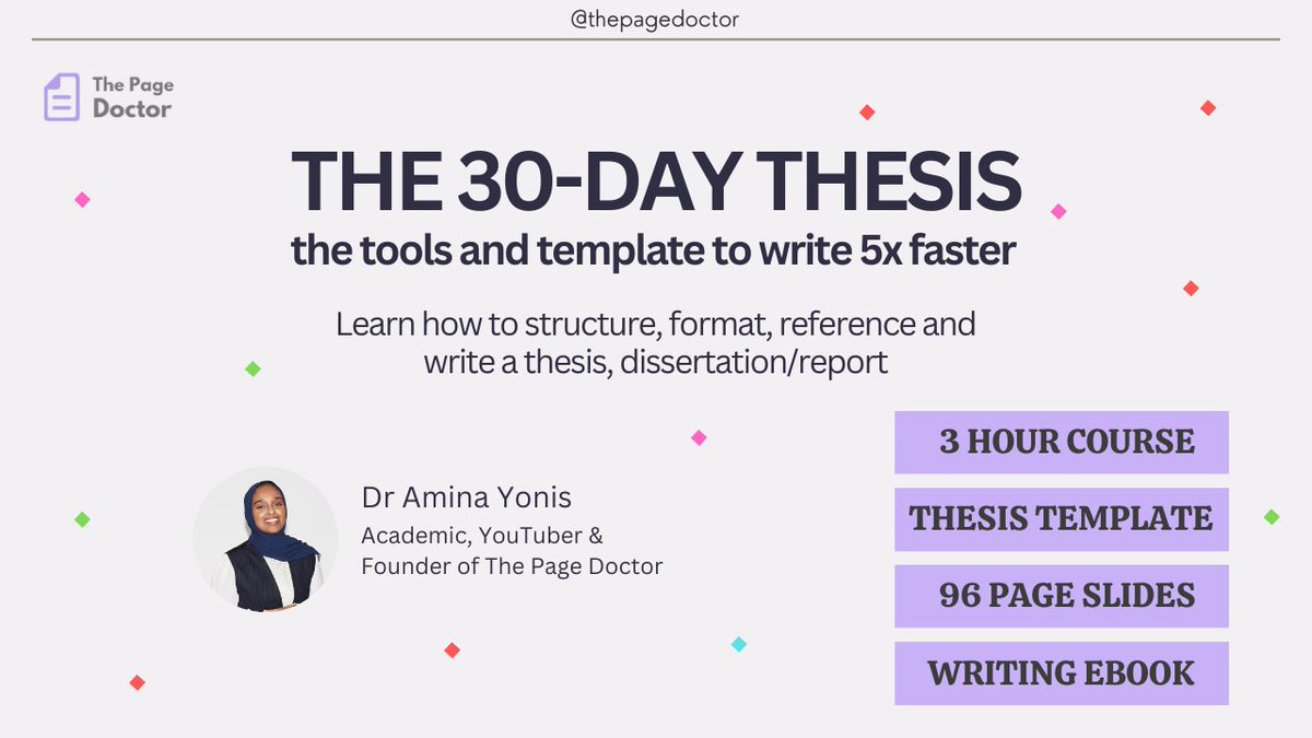 DrAminaYonis's tweet image. Use AI tools to write a first class thesis in 1/5th of the time with The 30-Day Thesis Masterclass:
1 Organise and analyse data
2 Structure for your thesis
3 Referencing and citations
4 Overcome writer's block
👉🏽 Get access here - shorturl.at/yBLUX