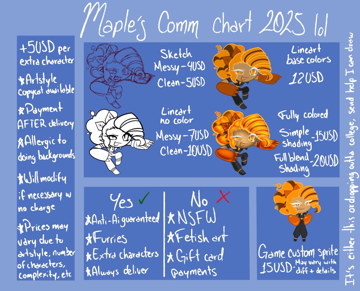SmolMexicarina's tweet photo. Hi its 4am and im in a very needy need of money or i might have to drop out of college, id love to draw for any of you and if you cant commission but know someone who might be interested feel free to share them my sheets and contact alright night love y’all bye https://t.co/NPyQTK6wUz