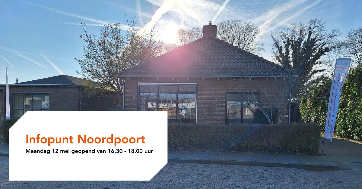 Heb je vragen of zoek je informatie over Noordpoort? Elke eerste maandag van de maand is het infopunt #noordpoort open van 16.30 tot 18.00 uur. Het infopunt zit aan de Galgenkampsweg 5 📍.  12 mei is het infopunt weer open. Dit kun je zien aan de vlaggen die buiten staan.🚩