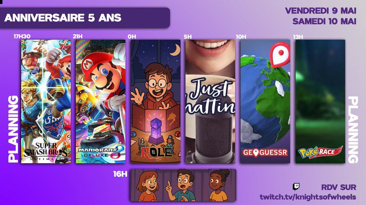 KnightsofWheels's tweet image. On a 5 ans !
Pour fêter ça nous faisons un stream 24h sur la chaine de la team. Venez nous voir ou même participer avec nous si vous en avez l'envie !
twitch.tv/KnightsOfWheels