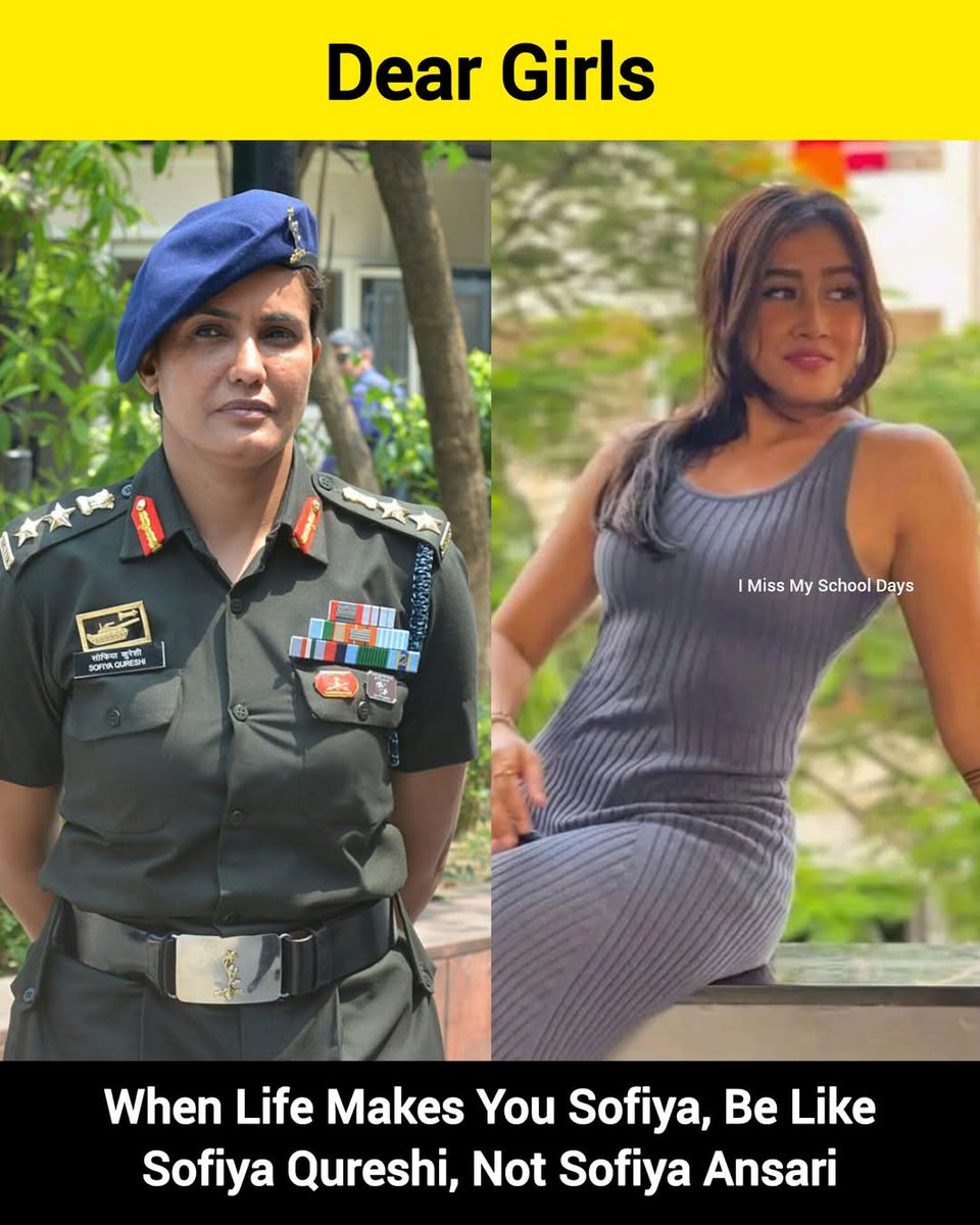 UrbenViking's tweet photo. @JaikyYadav16 Dear Girls 
Choose the right Path 
Nation will salute you 🫡
1 If you are like Col. Sofia Qureshi https://t.co/jIftqZPeXl