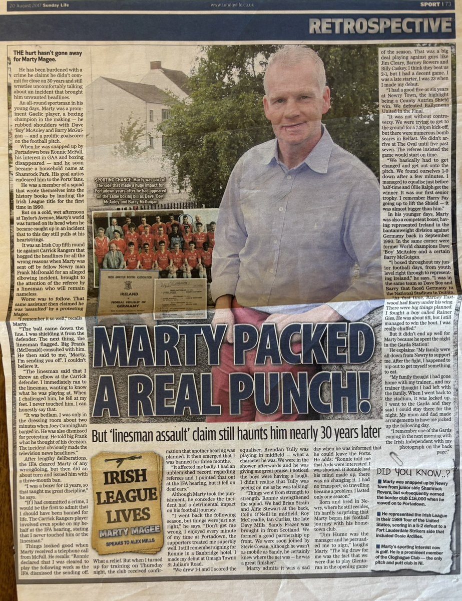 Marty Magee a story of what might have been and total injustice. Played 131 times for <a href="/Portadownfc/">Portadown FC</a> scoring 63 goals in just over three seasons