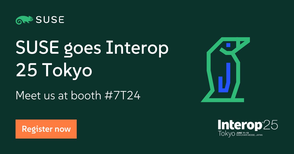 6/11-13は幕張メッセでInteropをチェック！
Linux&amp;K8s運用に悩んでいる方はSUSEブース7T24にGo🏃💨 
複数Linux➡️効率化&amp;コスト減📉 
K8s➡️簡単&amp;開発加速🚀 
 OSSで安心、ベンダーロックインを回避👍未来のデータセンターを🙌
 #Linux #Kubernetes #コンテナ
<a href="/interop/">Interop</a> 

tinyurl.com/4xatrkwz
