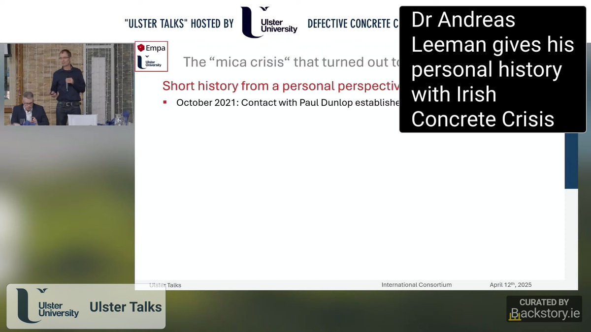 Dr Andreas Leeman gives his personal history with Irish Concrete Crisis (2/17)
Defective Concrete Conference 2025
Follow backstoryie on FB, YT, Bluesky, X
Follow grantmarch LinkedIn
#100percentredress #defectiveconcrete
youtube.com/watch?v=8Hh7Yl…