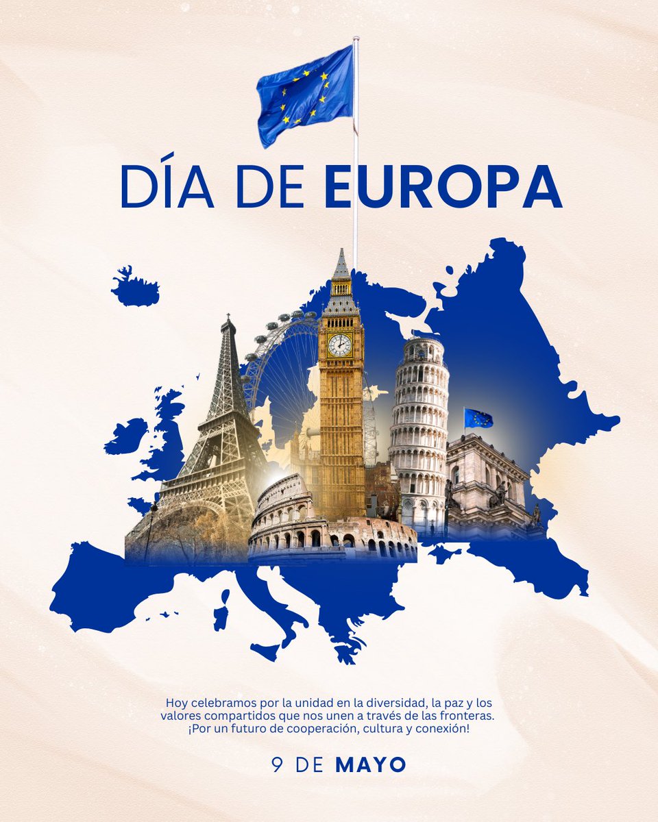 Hoy celebramos el #DíadeEuropa, reafirmando nuestro compromiso con una Europa que promueve la igualdad, la solidaridad y la diversidad, pilares fundamentales para construir un futuro común.

¡Feliz Día!