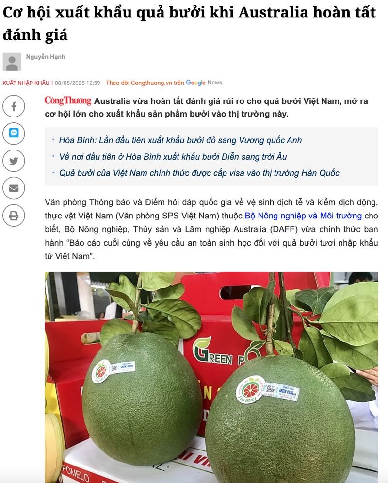 insider_ma33713's tweet image. Úc mở cửa cho bưởi Việt Nam, nhu cầu tăng 10%/năm, xuất khẩu dự kiến 50 triệu USD trong 2 năm. FTA Việt-Úc giúp ưu đãi thuế, nhưng thuế Trump 46% đe dọa nông sản VN (2,5 tỷ USD sang Úc). Cần đàm phán FTA Mỹ! #vietnamexport #agriculturetrade #maxmarketinsider
