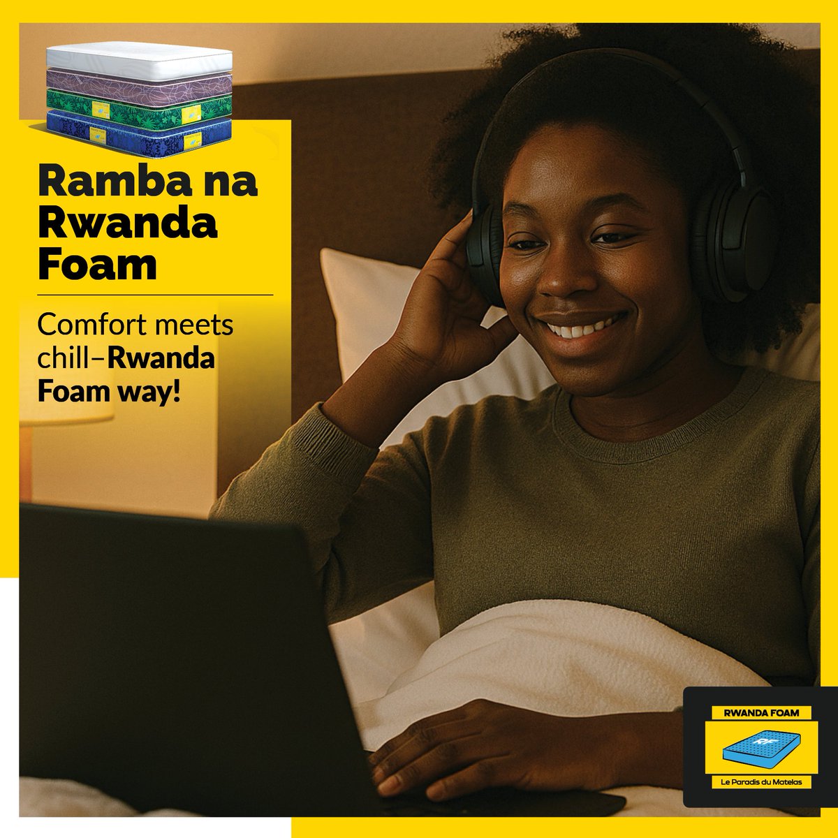Friday nights hit differently when your bed feels like a hug! What will you be watching from your bed tonight? #RwandaFoam #RambaNaRwandaFoam