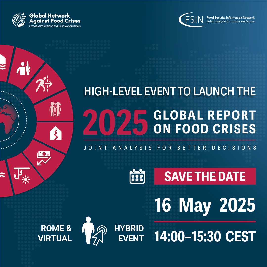 SDG2AdvocacyHub's tweet photo. 🚨#SavetheDate | #GRFC25 launch
Don't miss the launch of the Global Report on Food Crises.

🗓️ 16 May 2025 | 🕑 2 PM CEST
📍 @IFAD, Rome and Online
📝 Register now: https://t.co/6aguKxQCAd
#FightFoodCrises | #GoodFood4All https://t.co/oFc9YUnGCV
