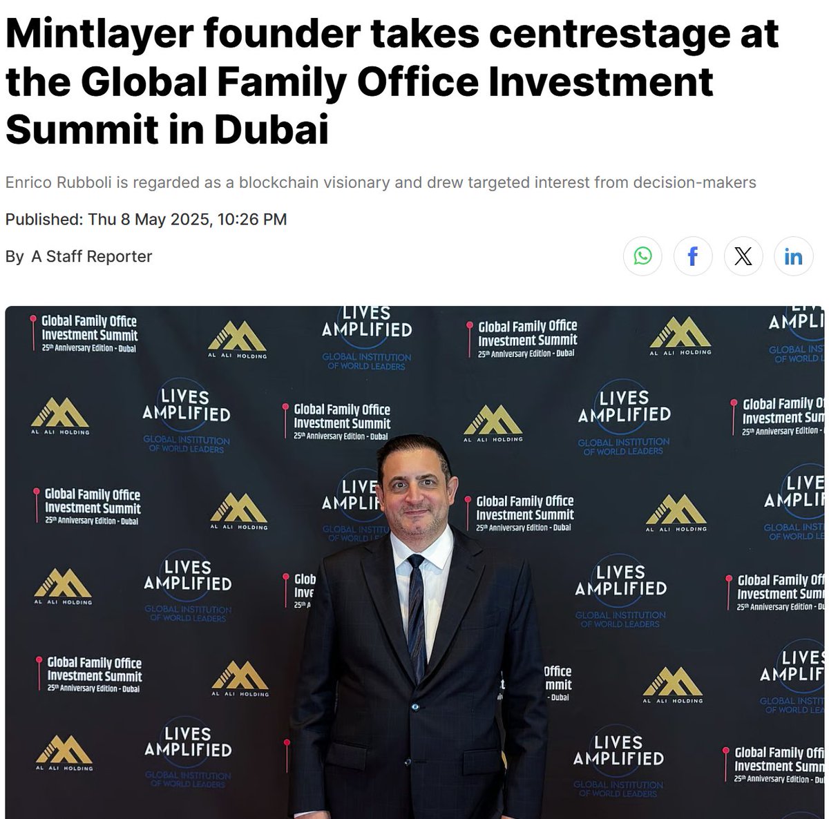 Our Founder 🤵 @dn2k drew serious attention 👀 at GFOIS Dubai with talks on  on-chain RWAs, Bitcoin-linked DeFi, and the ZK Thunder Testnet. 📰 Read the  recap from @khaleejtimes 👇 https://t.co/t9KiMqPEYD