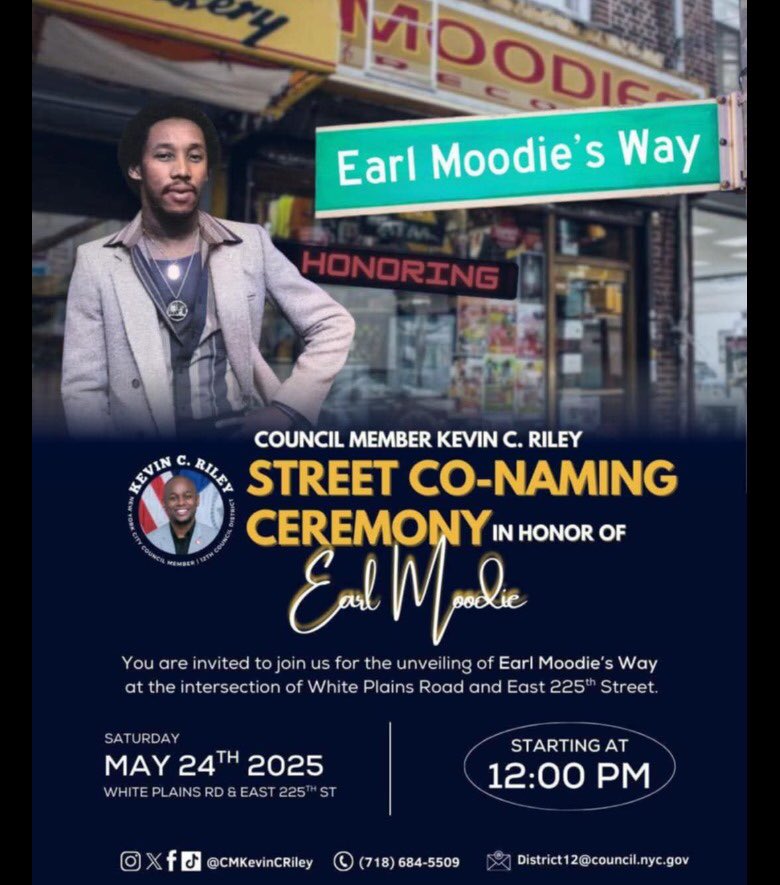 AdjaMusic's tweet photo. MOODIES RECORDS 🙏🏾
Join us as we officially rename the corner of 225th Street &amp; White Plains Road where it began to celebrate the life and legacy of a man who gave the Bronx its sound.
Street Renaming 
May 24th | 12PM
225th &amp; White Plains Rd, Bronx NY
@AdjaMusic respect due 👏🏾🙏🏾 https://t.co/2a5WV9Fb18