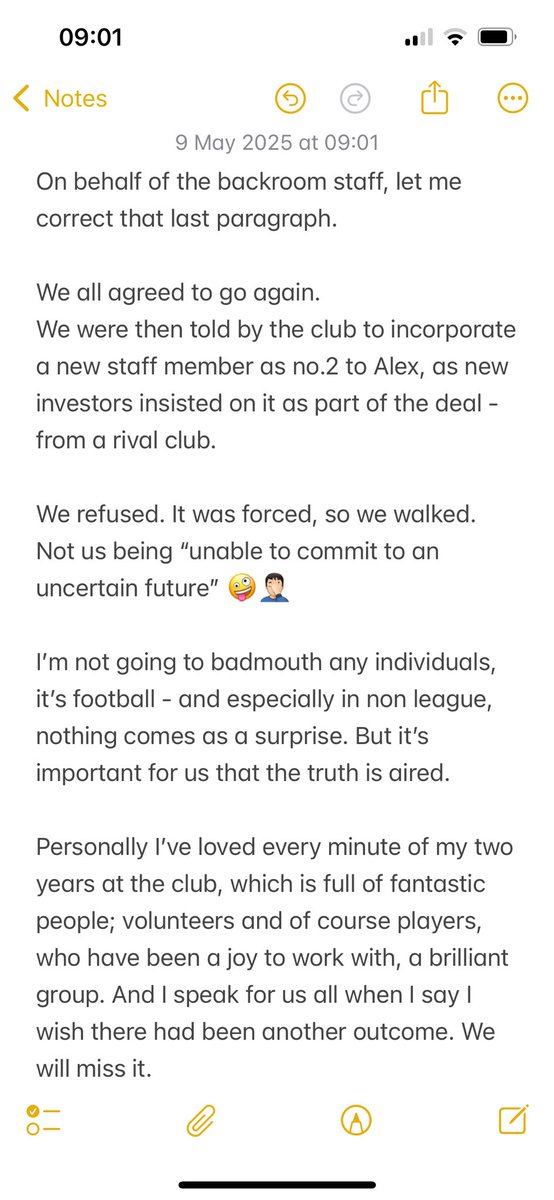 Adam Venton (@adamventon) on Twitter photo I’ve resigned from <a href="/ClevedonTownFC/">Clevedon Town Football Club</a> along with the other 1st team staff and manager <a href="/WhiteyAlex7/">Alex White</a> - whose parting words are below.
Club statement isn’t quite true - so I’ve added a note of what actually happened on behalf of myself, <a href="/rpking10/">Kinger</a> and <a href="/mcsels1/">mcsels Simon and Dudley</a> for clarity 👍🏻 I’ve resigned from <a href="/ClevedonTownFC/">Clevedon Town Football Club</a> along with the other 1st team staff and manager <a href="/WhiteyAlex7/">Alex White</a> - whose parting words are below.
Club statement isn’t quite true - so I’ve added a note of what actually happened on behalf of myself, <a href="/rpking10/">Kinger</a> and <a href="/mcsels1/">mcsels Simon and Dudley</a> for clarity 👍🏻