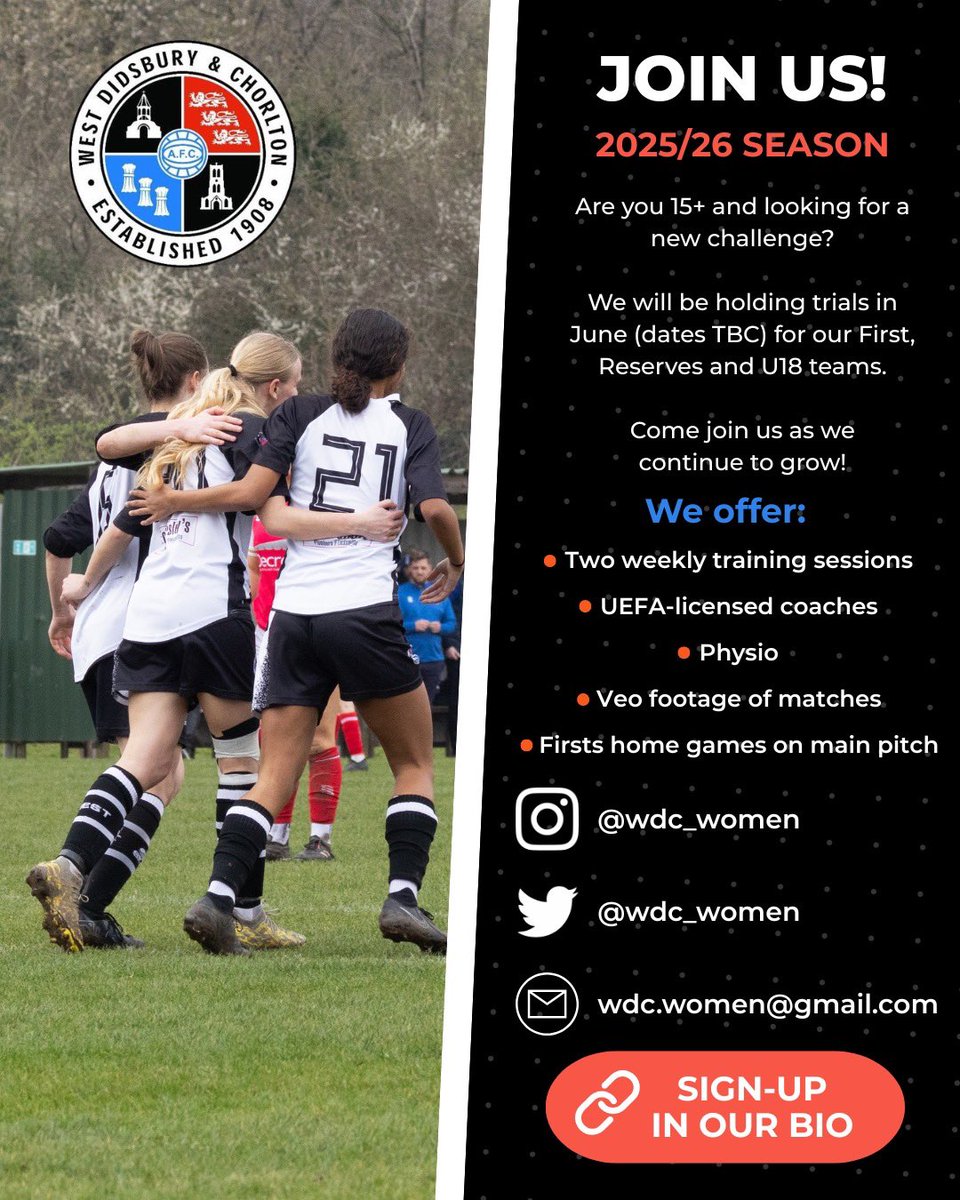 West Didsbury & Chorlton Women (@wdc_women) on Twitter photo There’s still time register your interest for our summer trials, taking place in June!
Please head to the link in our bio and sign up if you’re interested in coming along. 🔗
<a href="/NorthWomens/">North West Womens Football</a> <a href="/LancashireFA/">Lancashire FA</a> <a href="/Manchester_FA/">Manchester Football Association</a> <a href="/paulmarshall89/">Paul Marshall</a> <a href="/WD_CFC/">West Didsbury & Chorlton</a> <a href="/WDC_Juniors/">West Didsbury & Chorlton Juniors</a> There’s still time register your interest for our summer trials, taking place in June!
Please head to the link in our bio and sign up if you’re interested in coming along. 🔗
<a href="/NorthWomens/">North West Womens Football</a> <a href="/LancashireFA/">Lancashire FA</a> <a href="/Manchester_FA/">Manchester Football Association</a> <a href="/paulmarshall89/">Paul Marshall</a> <a href="/WD_CFC/">West Didsbury & Chorlton</a> <a href="/WDC_Juniors/">West Didsbury & Chorlton Juniors</a>