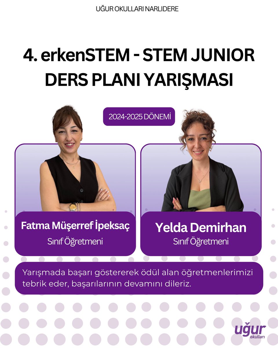 Öğretmenlerimizden Büyük Başarı!
Bahçeşehir Üniversitesi ÖGAM-BAUSTEM Merkezi ile birlikte yürütülen erkenSTEM &amp; STEM Ders Planı Yarışması sonucunda öğretmenlerimiz Yelda Demirhan ve Fatma İpeksaç ödüle layık görülmüştür.
Kendilerini başarılarından dolayı tebrik ediyor,