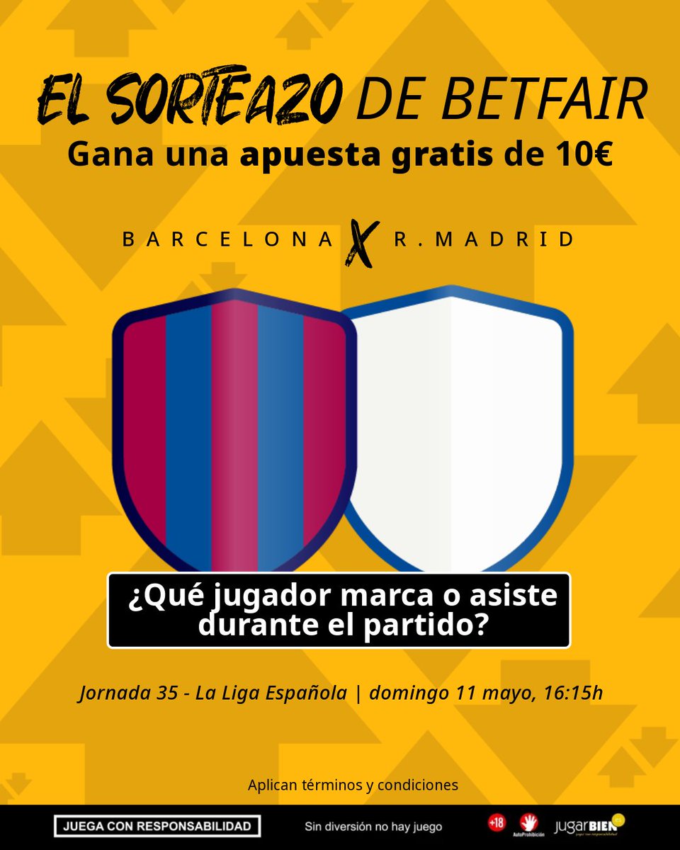 Betfair_ES's tweet photo. 🚨 ¡Tenemos 5 APUESTAS GRATIS de 10€ para regalar! 🎁
¿Qué jugador marca o asiste en el Barça x R. Madrid?
👉Responde en los comentarios con tu PRONÓSTICO y el hashtag #SorteazoBetfair
Ejemplo: #SorteazoBetfair Raphinha
ℹ️Términos y condiciones: https://t.co/0hi0XOwB9X https://t.co/xlTz5mYbxe