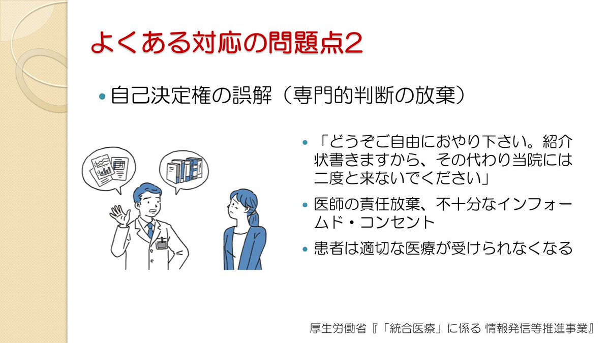 補完代替療法をしたいと相談された際の医師の対応としてよくある問題点その2
