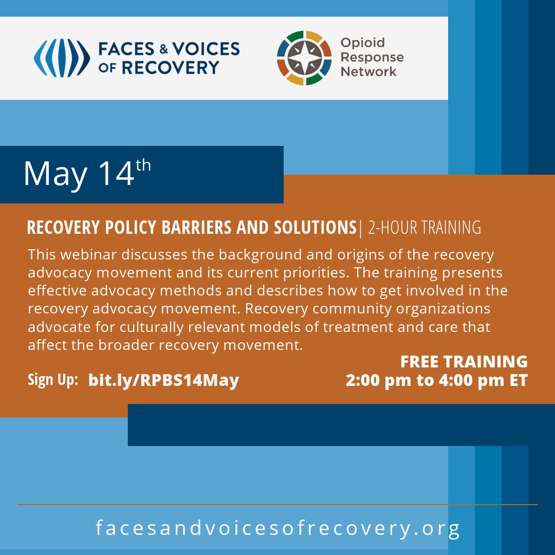 Learn how to break down policy barriers in the recovery movement. Join us May 14 for a free training on advocacy strategies + solutions that work.
🗓️ 2–4 PM ET
🔗 Sign up: bit.ly/RPBS14May
#RecoveryAdvocacy #ORNTraining