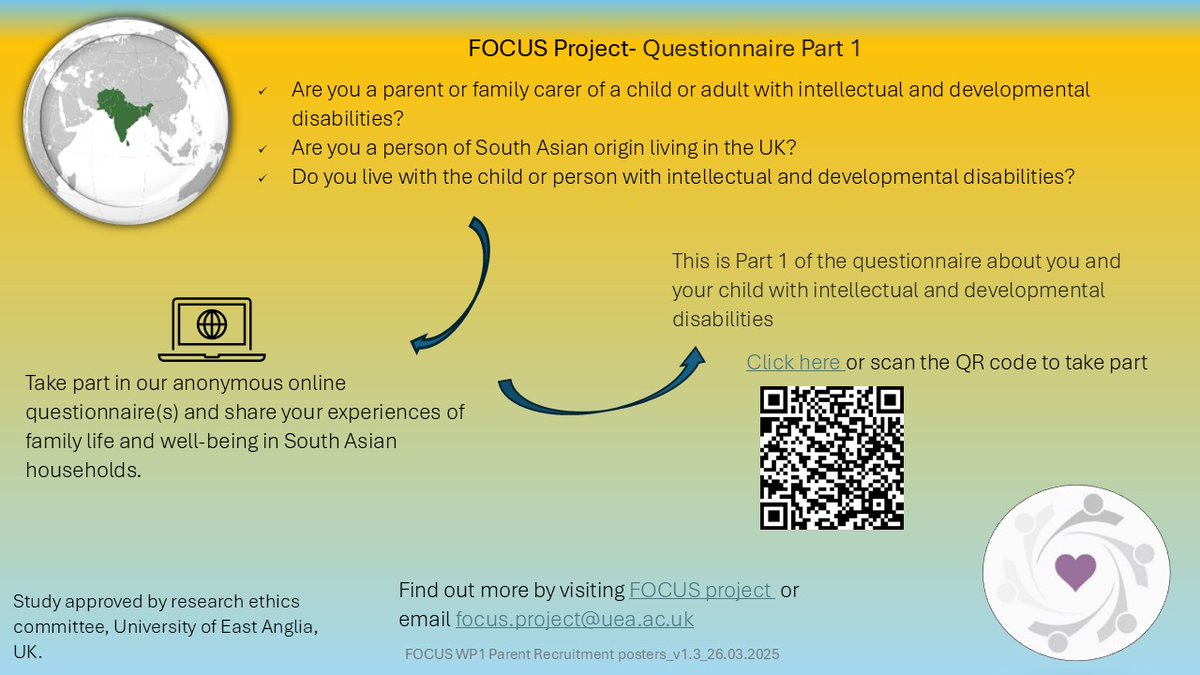 A study is taking place to learn about the experiences of South Asian parents and adult siblings in the UK with family members who have intellectual and developmental disabilities.

Parents or family carer: ow.ly/FBB150VOiA7
Adult siblings: ow.ly/7hha50VOiA6