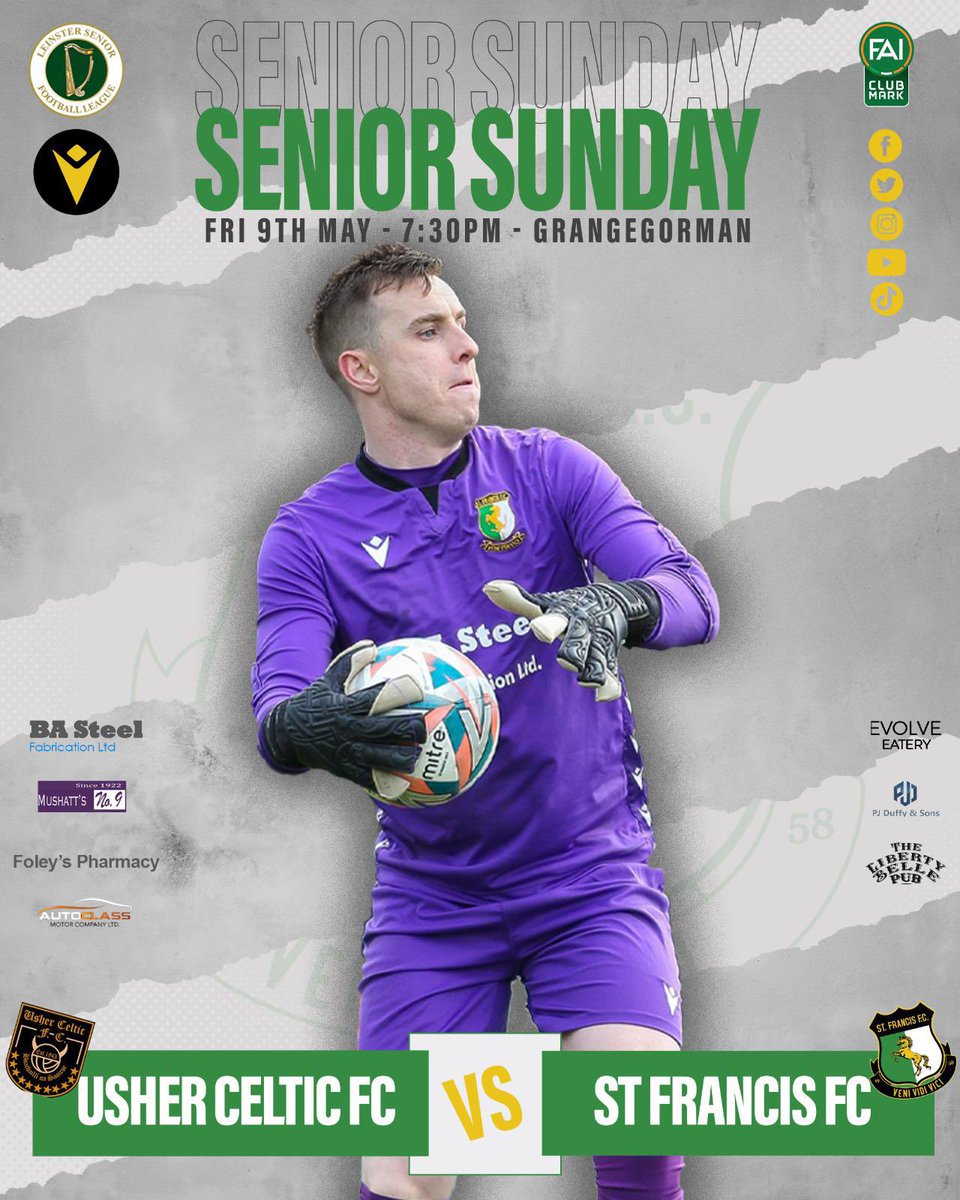 St Francis FC Seniors (@seniorsst) on Twitter photo Fixture News |
<a href="/LSLLeague/">Leinster Senior League</a> Senior Sunday
<a href="/UsherCelSeniors/">Usher Celtic Seniors</a> v St Francis FC
The Senior Sunday lads are on the road this evening to face <a href="/UsherCelSeniors/">Usher Celtic Seniors</a> in what’s always a very entertaining encounter.
KO 7:30pm ✅
All the best lads 🇳🇬👊
<a href="/AlQuinn2015/">LSL Live Update’s</a> | #lsllivescore | ⚫️🟢 | Fixture News |
<a href="/LSLLeague/">Leinster Senior League</a> Senior Sunday
<a href="/UsherCelSeniors/">Usher Celtic Seniors</a> v St Francis FC
The Senior Sunday lads are on the road this evening to face <a href="/UsherCelSeniors/">Usher Celtic Seniors</a> in what’s always a very entertaining encounter.
KO 7:30pm ✅
All the best lads 🇳🇬👊
<a href="/AlQuinn2015/">LSL Live Update’s</a> | #lsllivescore | ⚫️🟢 |
