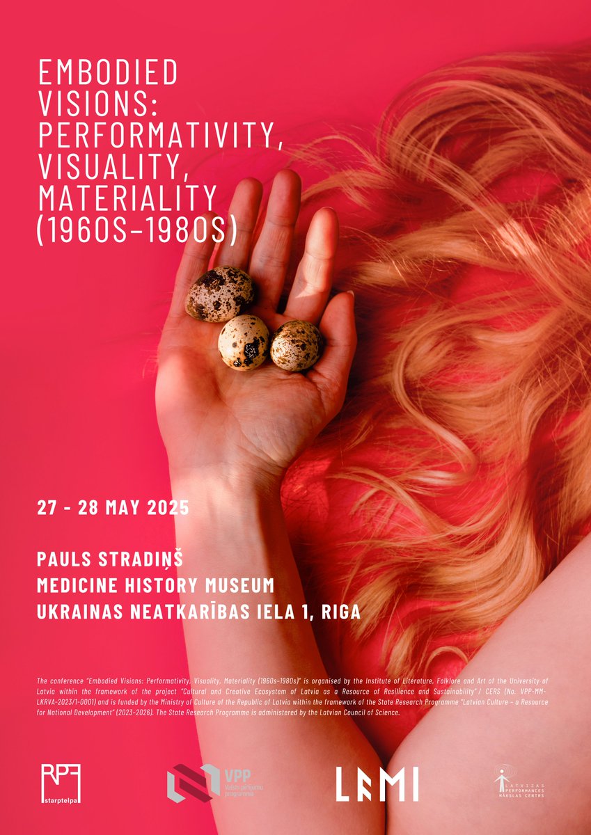 Rīgā notiks starptautiska zinātniskā konference "Iemiesotās vīzijas: performativitāte, vizualitāte, materialitāte", kuras uzmanības centrā būs telpa, forma, materiāls un kustība vizuālajās un performatīvajās mākslās 20. gs. 60.–80. gados.

Vairāk: lulfmi.lv/Notiks-perform…