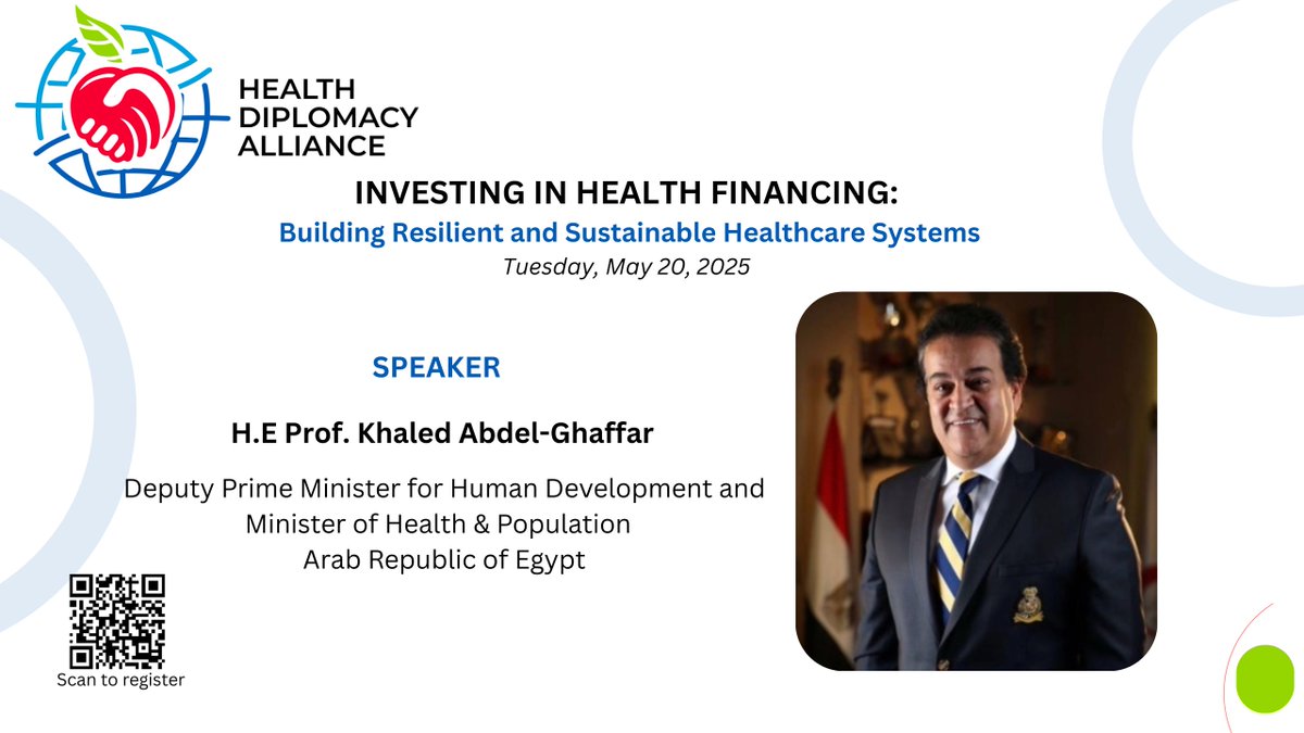 HealthDiploA's tweet image. We are honoured to host H.E. Prof. Khaled Abdel-Ghaffar at #WHA78! 🇪🇬 Under his leadership, #Egypt achieved #WHO Gold Tier status for eliminating Hepatitis C. Join the high-level panel on investing in health financing:
👉lnkd.in/esmWqUan
#HealthDiplomacy