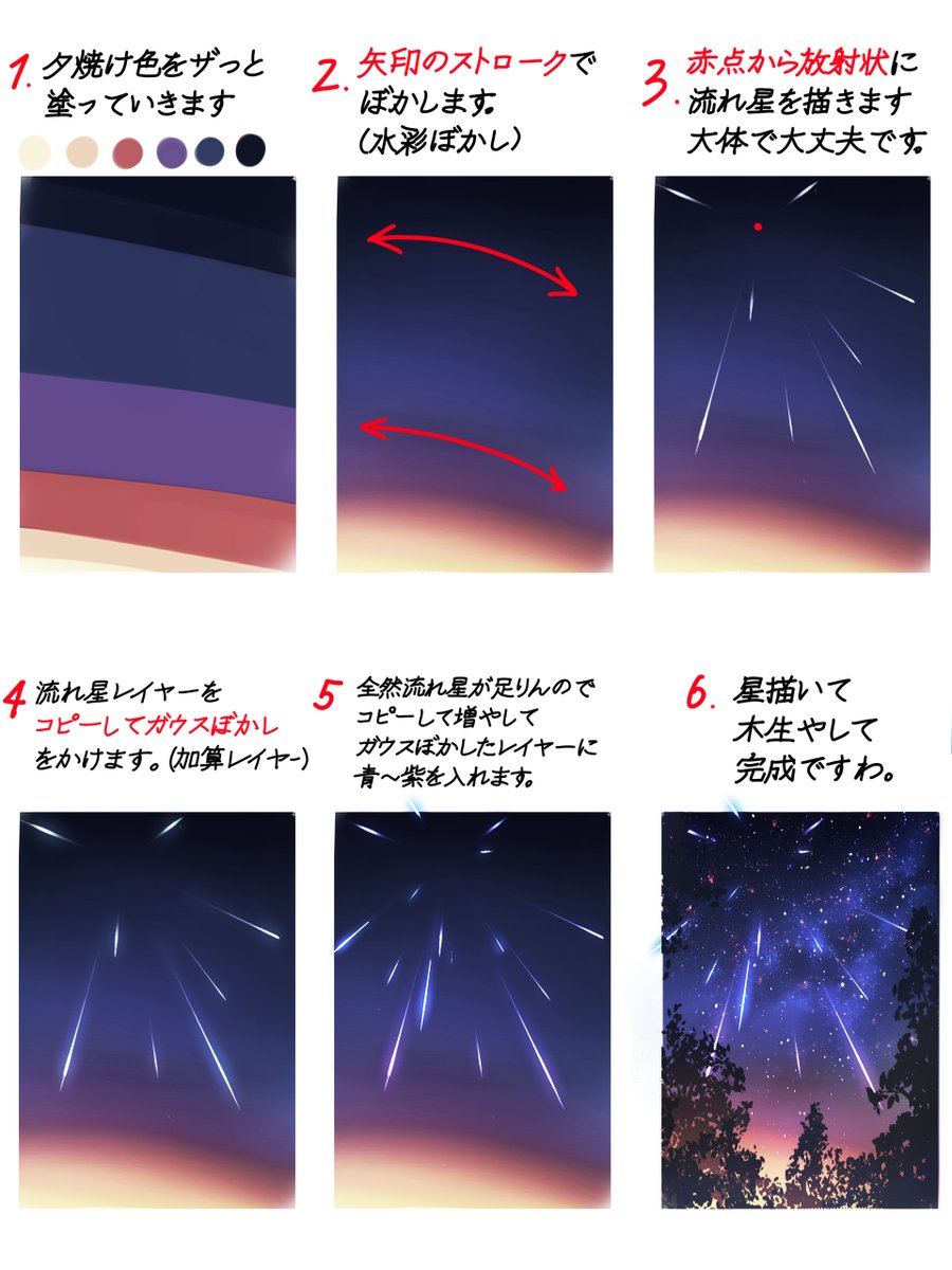 流れ星の簡単な描き方爆速解説です！
クリスタで描いてます✨