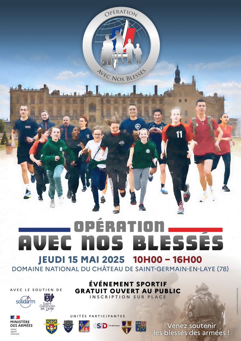 État-major de zone de défense de Paris (@zds_paris) on Twitter photo Nous vous attendons très nombreux, jeudi 15 mai de 10h à 16h, pour une journée festive et sportive dans le parc du domaine national du château de <a href="/StGermainLaye/">St-Germain-en-Laye</a>.
#AvecNosBlessés Nous vous attendons très nombreux, jeudi 15 mai de 10h à 16h, pour une journée festive et sportive dans le parc du domaine national du château de <a href="/StGermainLaye/">St-Germain-en-Laye</a>.
#AvecNosBlessés