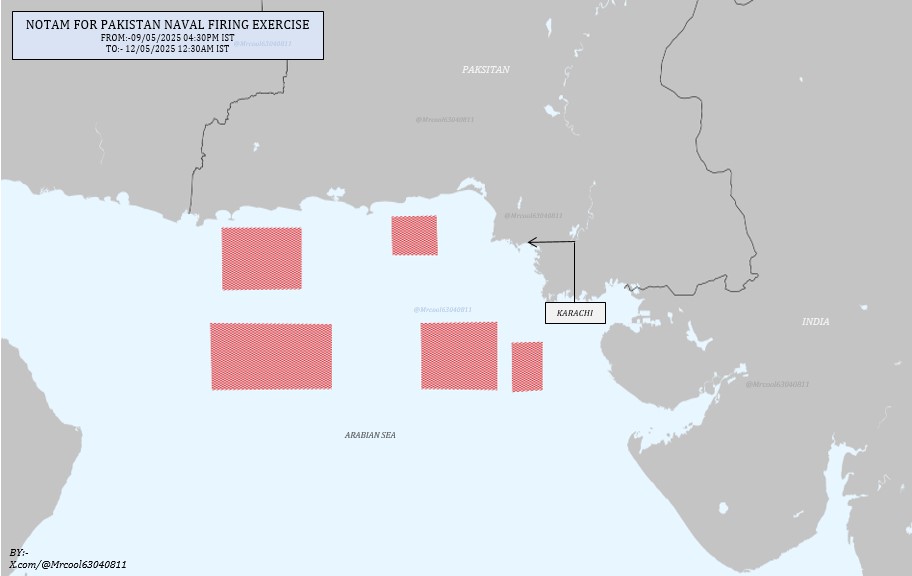 Pakistan has issued multiple Notams for Naval firing exercises