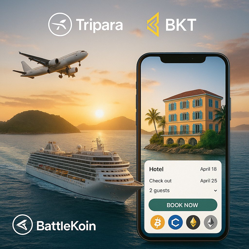 battlekoin's tweet photo. Fly. Sail. Stay. Pay with BKT—powered by Tripara #BKT #Battlekoin https://t.co/PYJM9gnBYG