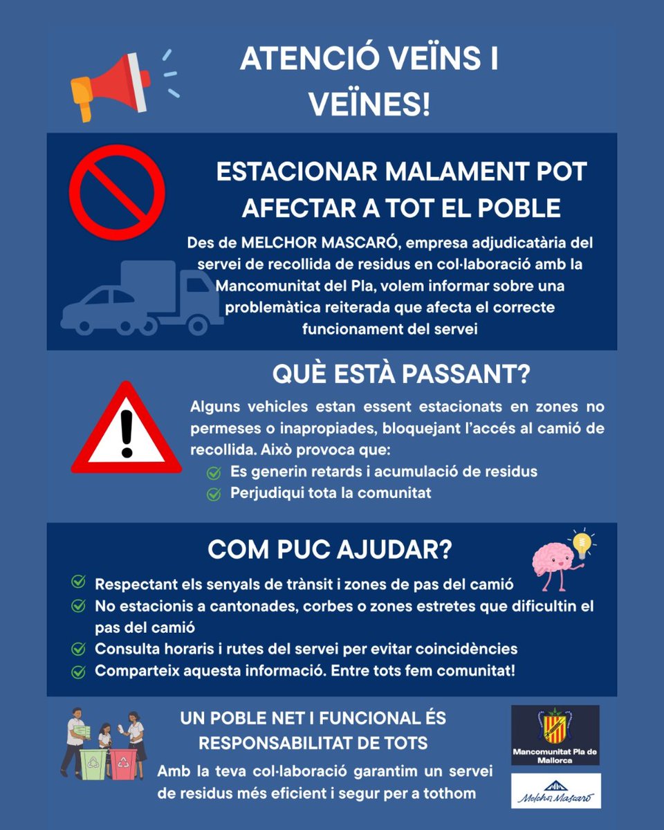 🚫 Estacionar malament afecta a tot el poble! 

#PlaDeMallorca #Residus #Civisme