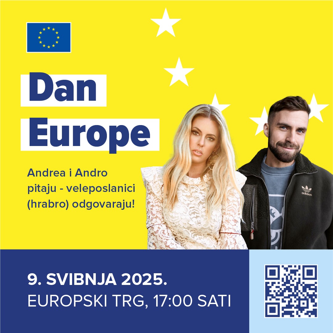 Dan Europe 9.5.2025. 🇪🇺 Europski trg, Zagreb:

-16:00 Otvorenje <a href="/EK_Hrvatska/">Europska komisija u Hrvatskoj</a> <a href="/PLinHrvatska/">Polish Embassy Zagreb</a> <a href="/MVEP_hr/">MFEA Croatia</a> <a href="/Europarl_HR/">Europski parlament u Hrvatskoj</a>

-17:00 Intervjui s veleposlanicima država članica EU 

-18:00 EU pub kviz uz Moranu Zibar i Krešu Sučevića-Međerala 

-21:00 Koncert: Miach &amp; Hiljson Mandela 🎤