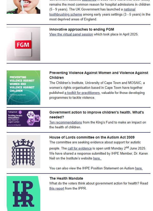 IHPE (Dr Michael Craig Watson - Trustee) (@institutehpe) on Twitter photo Latest Health Promotion newsletter
>>FGM...homelessness...health visitors.......workplace......school nurses......mental health....
us10.campaign-archive.com/?u=b047fbc6e91…
<a href="/AngelaMTowers/">Angela Towers</a>
<a href="/annewhitcombe/">Anne Whitcombe</a>
<a href="/BaybuttMichelle/">Prof. Michelle Baybutt has moved to Bluesky</a>
<a href="/valesschloss/">Dr Valerio Benedetto</a>
<a href="/hollyblakenotts/">Prof. Holly Blake</a>
<a href="/ph_affairs/">PHAffairs</a>
<a href="/HilaryBurrage/">HilaryBurrage MIHPE #HmanRts www.hilaryburrage.com</a>
<a href="/ClaireCotter6/">Claire Cotter 💙</a> Latest Health Promotion newsletter
>>FGM...homelessness...health visitors.......workplace......school nurses......mental health....
us10.campaign-archive.com/?u=b047fbc6e91…
<a href="/AngelaMTowers/">Angela Towers</a>
<a href="/annewhitcombe/">Anne Whitcombe</a>
<a href="/BaybuttMichelle/">Prof. Michelle Baybutt has moved to Bluesky</a>
<a href="/valesschloss/">Dr Valerio Benedetto</a>
<a href="/hollyblakenotts/">Prof. Holly Blake</a>
<a href="/ph_affairs/">PHAffairs</a>
<a href="/HilaryBurrage/">HilaryBurrage MIHPE #HmanRts www.hilaryburrage.com</a>
<a href="/ClaireCotter6/">Claire Cotter 💙</a>
