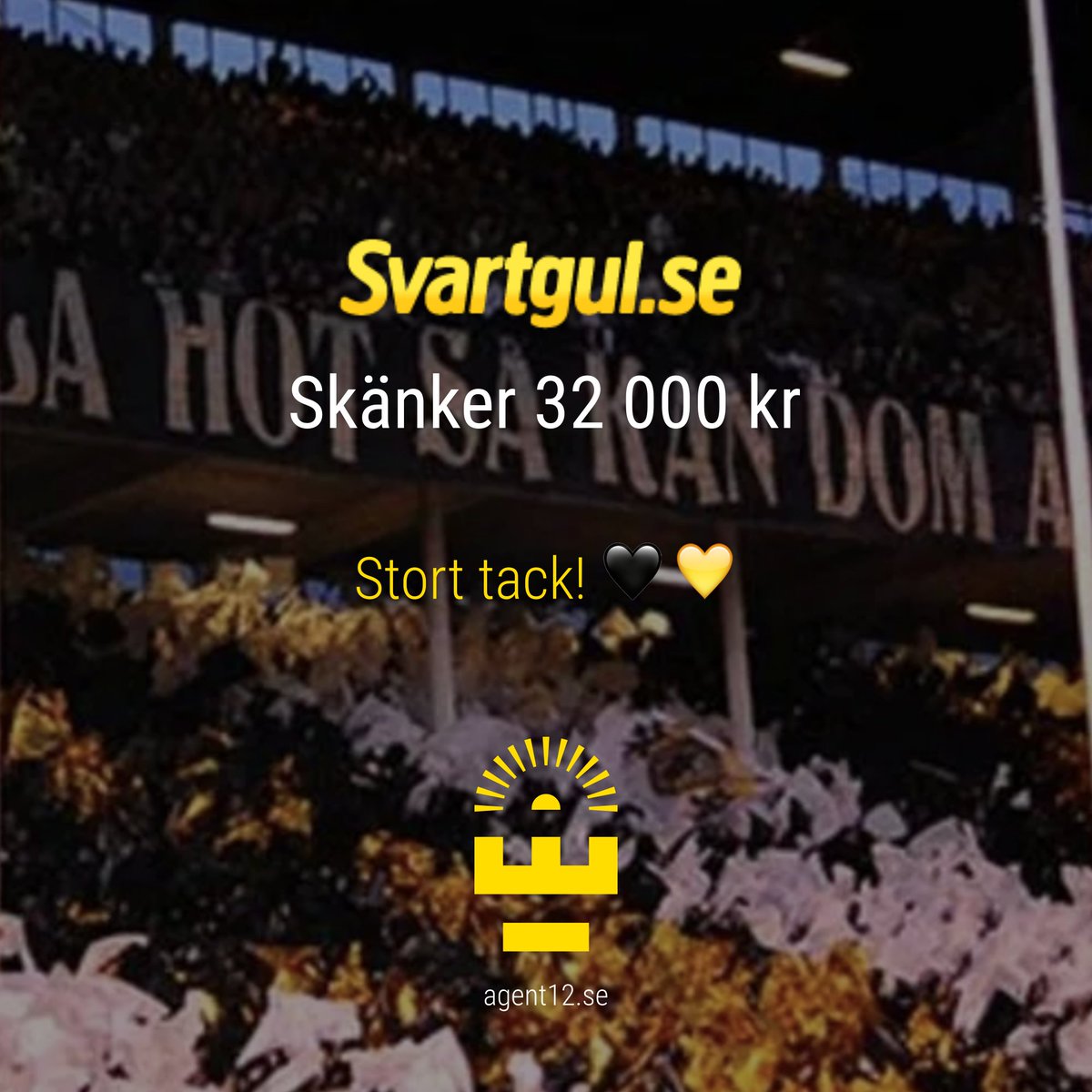 Vi är redan över 400 000 kr. Fantastiskt! Stötta även gärna som företagare.

clubs.clubmate.se/agent12/ eller Swish 123 507 10 63