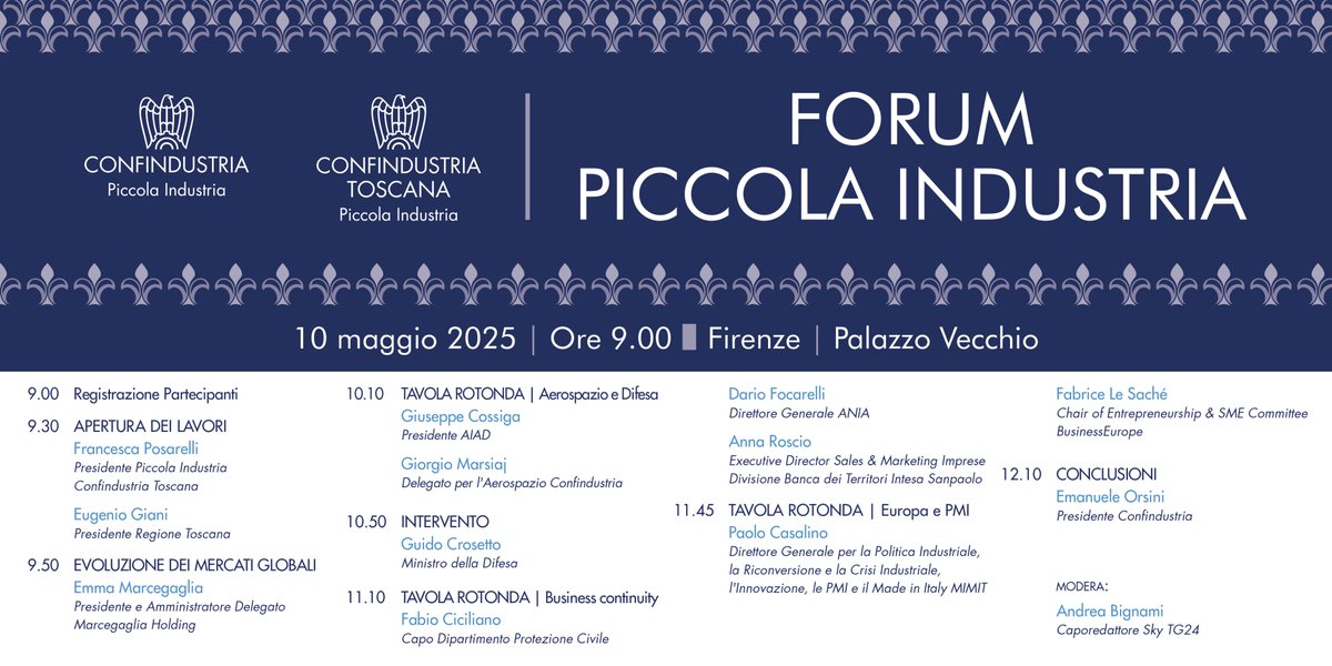 Oggi e domani a Firenze torna il Forum di Piccola Industria, l’appuntamento annuale dedicato alle PMI per riflettere e confrontarsi sulle principali sfide del nostro tempo. Al centro dell’edizione di quest’anno cybersecurity, transizione energetica, aerospazio e difesa e business