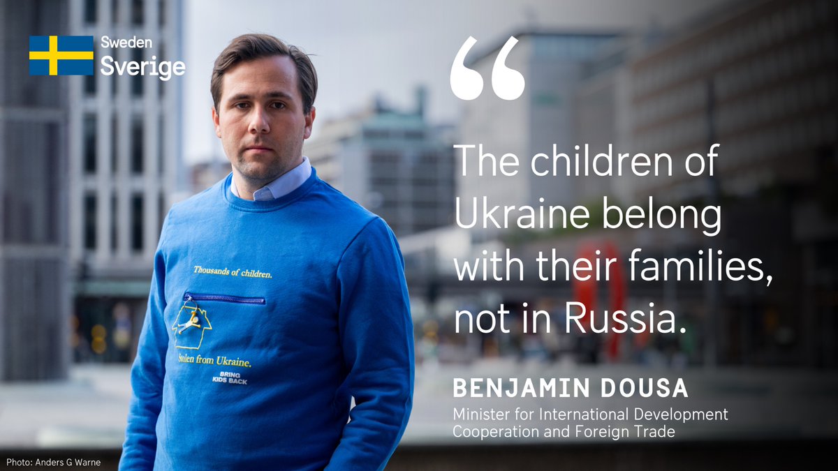 “The children of Ukraine belong with their families, not in Russia,” says @‌BenjaminDousa.
🇸🇪 is working actively to ensure that the Ukrainian children kidnapped by Russia are brought back home and that those responsible for these war crimes are held accountable. #BringKidsBack