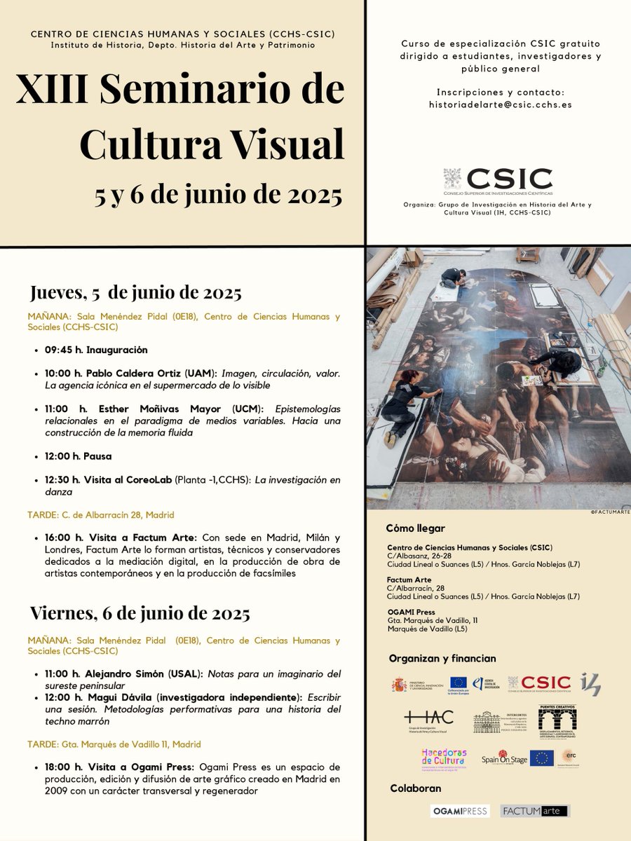 Ciencias Humanas y Sociales (CCHS - CSIC) (@cchs_csic) on Twitter photo 📢XIII Seminario de Cultura Visual. Curso de especialización gratuito dirigido a estudiantes, investigadores y público general
🗓️6-7 de junio
📍CCHS. Albasanz 26
☑️Gratuito
👤historiadelarte@cchs.csic.es
cchs.csic.es/es/event/xiii-… 📢XIII Seminario de Cultura Visual. Curso de especialización gratuito dirigido a estudiantes, investigadores y público general
🗓️6-7 de junio
📍CCHS. Albasanz 26
☑️Gratuito
👤historiadelarte@cchs.csic.es
cchs.csic.es/es/event/xiii-…