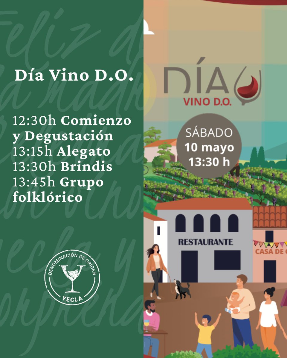 🍷 ¡Mañana es #DíaVinoD.O. en Yecla! 📍 Plaza de España, 12:30 h. Celebra 50 años de #DOPYecla. Únete al brindis colectivo a las 13:30 h con D.O. de toda España. 🎶 Disfruta vino, música y tradición. ¡No faltes! #VINODOdinamismorural