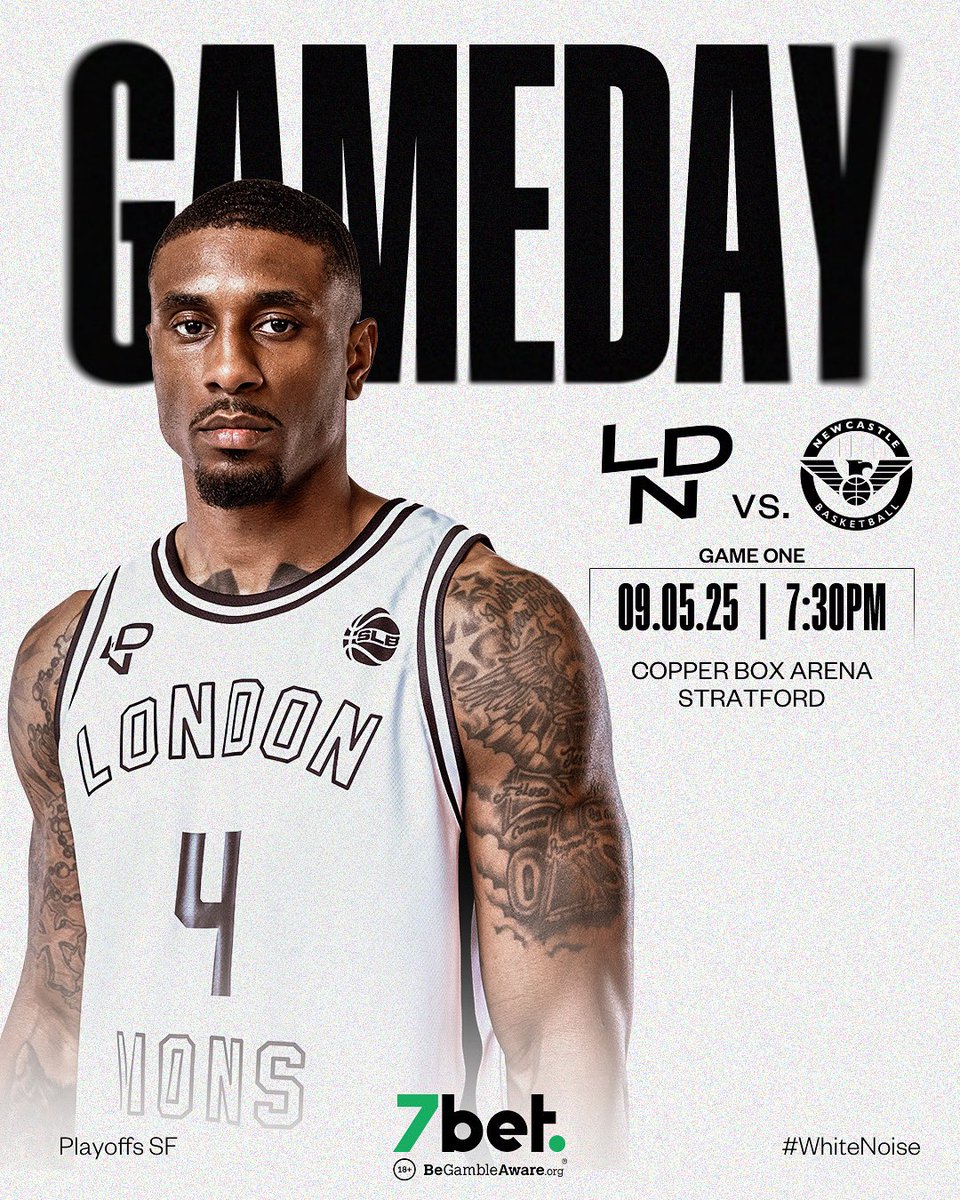 The last home game of the season! 

⏰ 7:30pm
🗓️ Friday 9th May
🆚 <a href="/NewcastleEagle/">Newcastle Eagles</a> 
📍 Copper Box Arena
📺 Live on <a href="/dazngroup/">DAZN</a> 

Tickets still available via ticketmaster! 

#WhiteNoise
#PlayoffSemiFinal 
#WeAreLondon