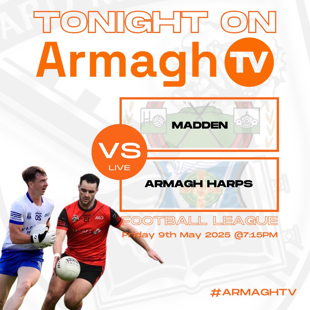 Armagh_GAA (@armagh_gaa) on Twitter photo Tonight <a href="/maddenraparees/">Madden Raparees</a> host <a href="/ArmaghHarpsGFC/">Armagh Harps GFC</a>, LIVE on Armagh TV with <a href="/KieranLynch224/">Kieran Lynch</a> on commentary with Mickey Grimley on co-comms.
🎥tv.armaghgaa.net/video/madden-v…
#ArmaghTV #armaghleague2025 #ArdMhachaAbú Tonight <a href="/maddenraparees/">Madden Raparees</a> host <a href="/ArmaghHarpsGFC/">Armagh Harps GFC</a>, LIVE on Armagh TV with <a href="/KieranLynch224/">Kieran Lynch</a> on commentary with Mickey Grimley on co-comms.
🎥tv.armaghgaa.net/video/madden-v…
#ArmaghTV #armaghleague2025 #ArdMhachaAbú