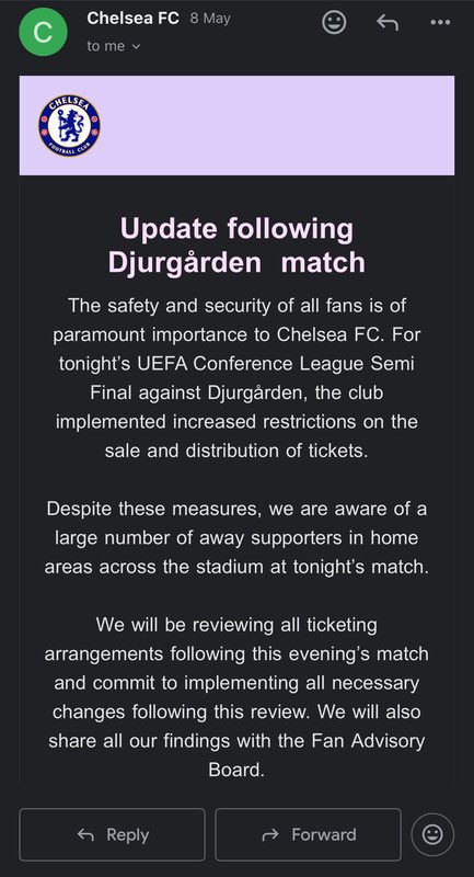 The only lesson you need to learn is to give away fans the amount of tickets they require. Unless you want your “home” sections invaded. The solution is not to regulate things even further, and continue to suffocate football culture like you have for decades. <a href="/ChelseaFC/">Chelsea FC</a>