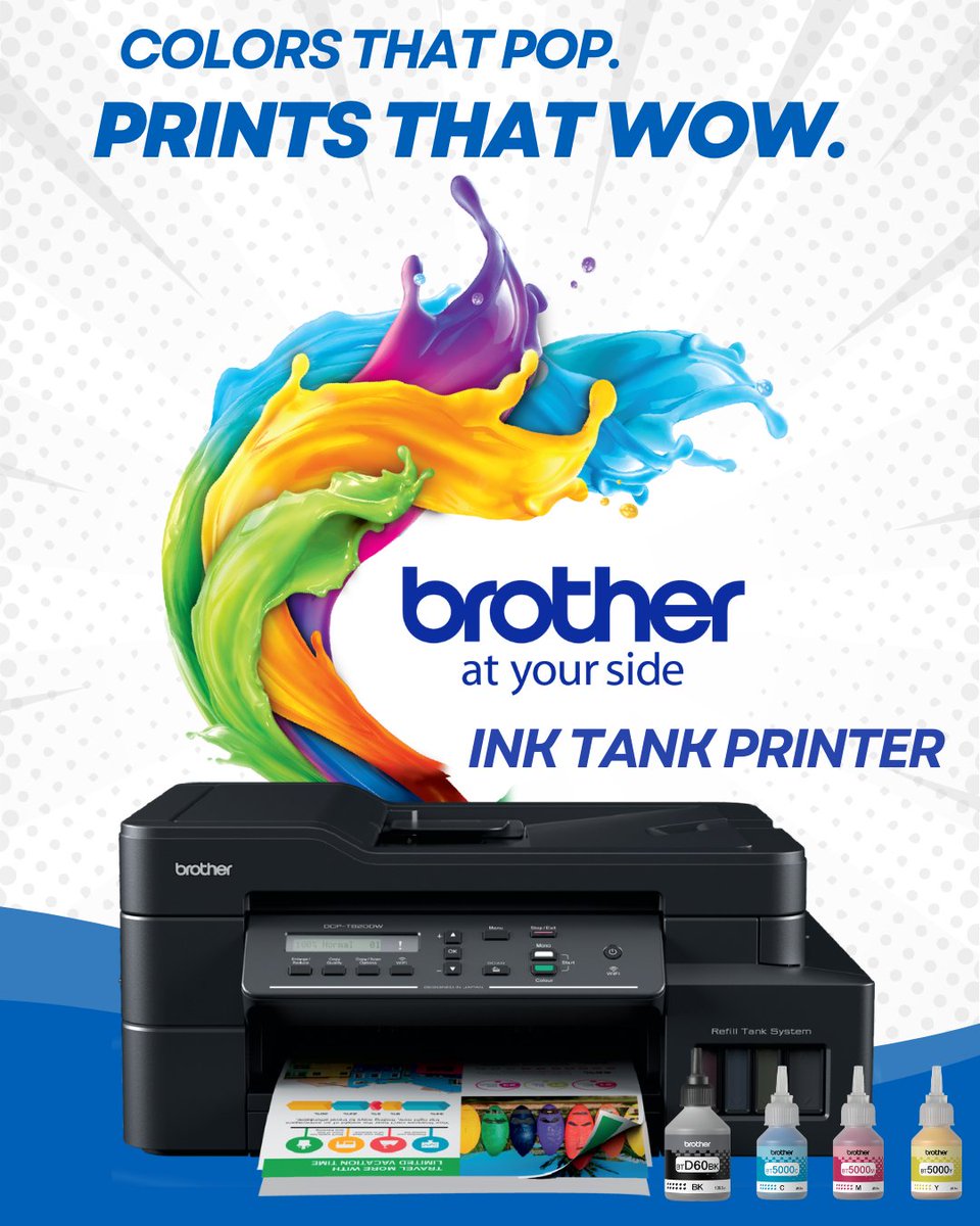brotherindia's tweet image. 🎨✨ Colors that Pop. Prints that Wow.

From kids’ art to Insta-worthy creations – print every detail in stunning color with Brother Ink Tank Printers.
🖨️ Vibrant. Reliable. Cost-effective.

#BrotherAtYourSide #InkTankVibes #PrintInColor #CreativePrinting #InkTankPrinters