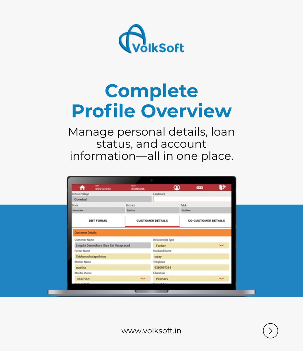 _VolkSoft's tweet image. Saathi simplifies financial data with a multilingual, intuitive platform that consolidates loan details, repayments, and account updates—all in one place. 
Learn more: volksoft.in
#VolkSoft #Saathi #TechForLending #DigitalFinance #ekyc #API #LendingSoftware #LoanCycle