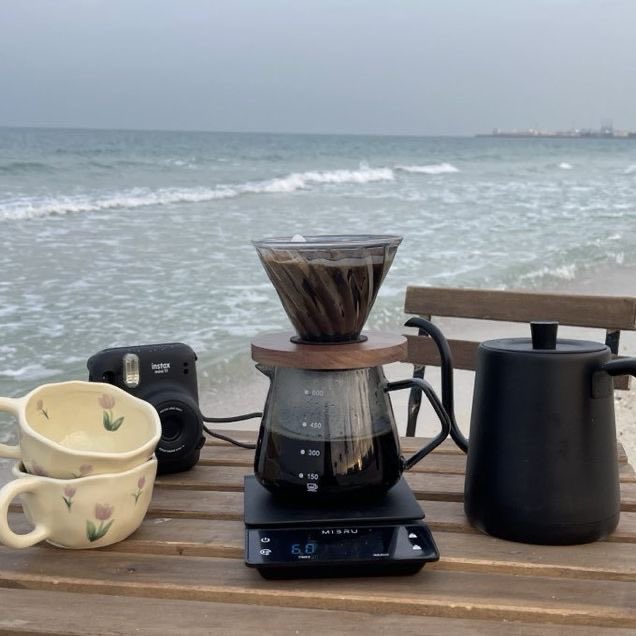 cofeyy0's tweet image. Calm sea and coffee