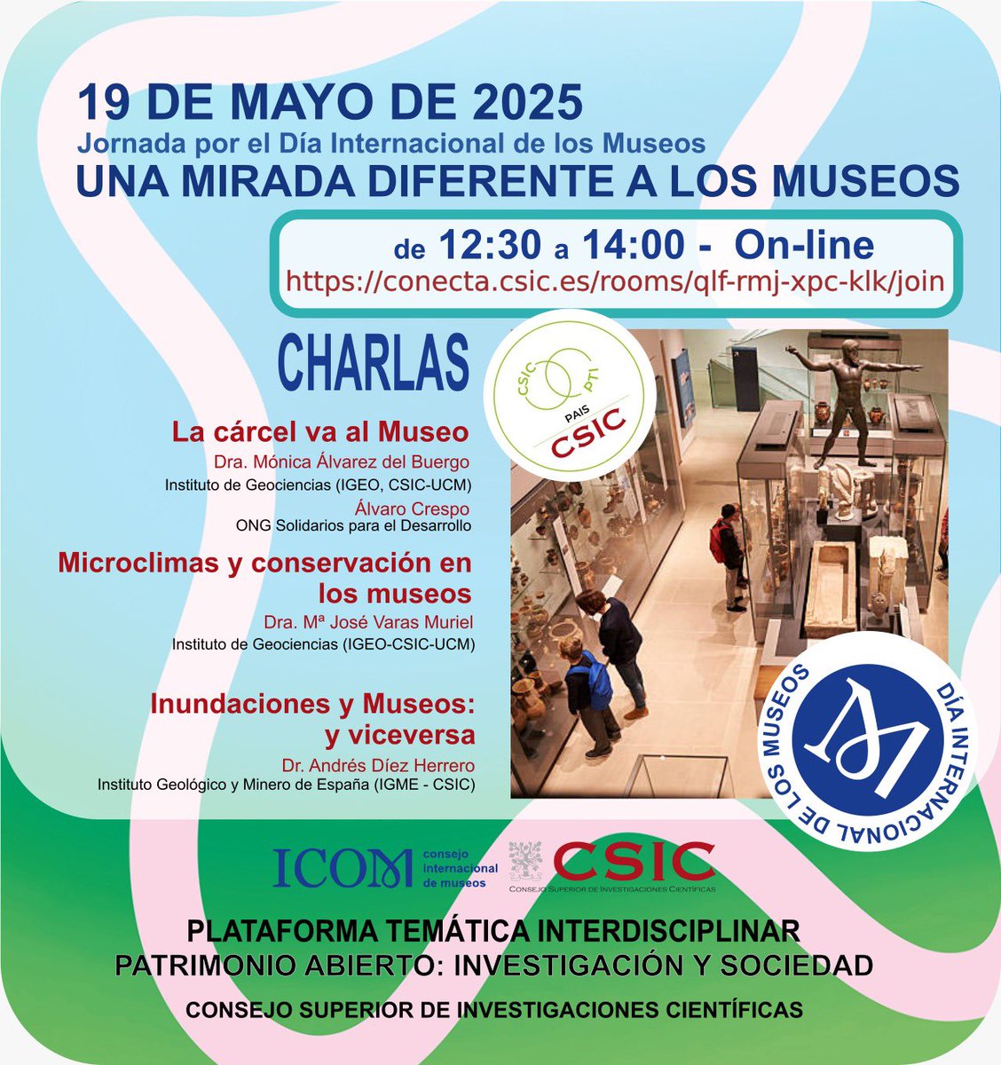 PTI-PAIS: Patrimonio Abierto (@paispti) on Twitter photo 📣🏛️ Con motivo del #InternationalMuseumDay, la <a href="/PaisPti/">PTI-PAIS: Patrimonio Abierto</a> organiza la jornada "Una mirada diferente a los Museos" con tres interesantes charlas sobre integración, monitorización y acción de emergencia. No os lo podéis perder #IMD2025 link: conecta.csic.es/rooms/qlf-rmj-… 📣🏛️ Con motivo del #InternationalMuseumDay, la <a href="/PaisPti/">PTI-PAIS: Patrimonio Abierto</a> organiza la jornada "Una mirada diferente a los Museos" con tres interesantes charlas sobre integración, monitorización y acción de emergencia. No os lo podéis perder #IMD2025 link: conecta.csic.es/rooms/qlf-rmj-…