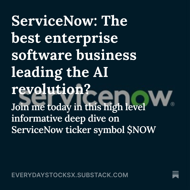 ServiceNow Deep Dive is live $NOW  

Weeks of research went into this one &amp; I believe this to be the best, most informative deep dive on $NOW you'll find. So if you're ready for long enjoyable read hit the link below🙂 

Contents
1~ Opening 
2~ History 
3~ Business Breakdown  
4~
