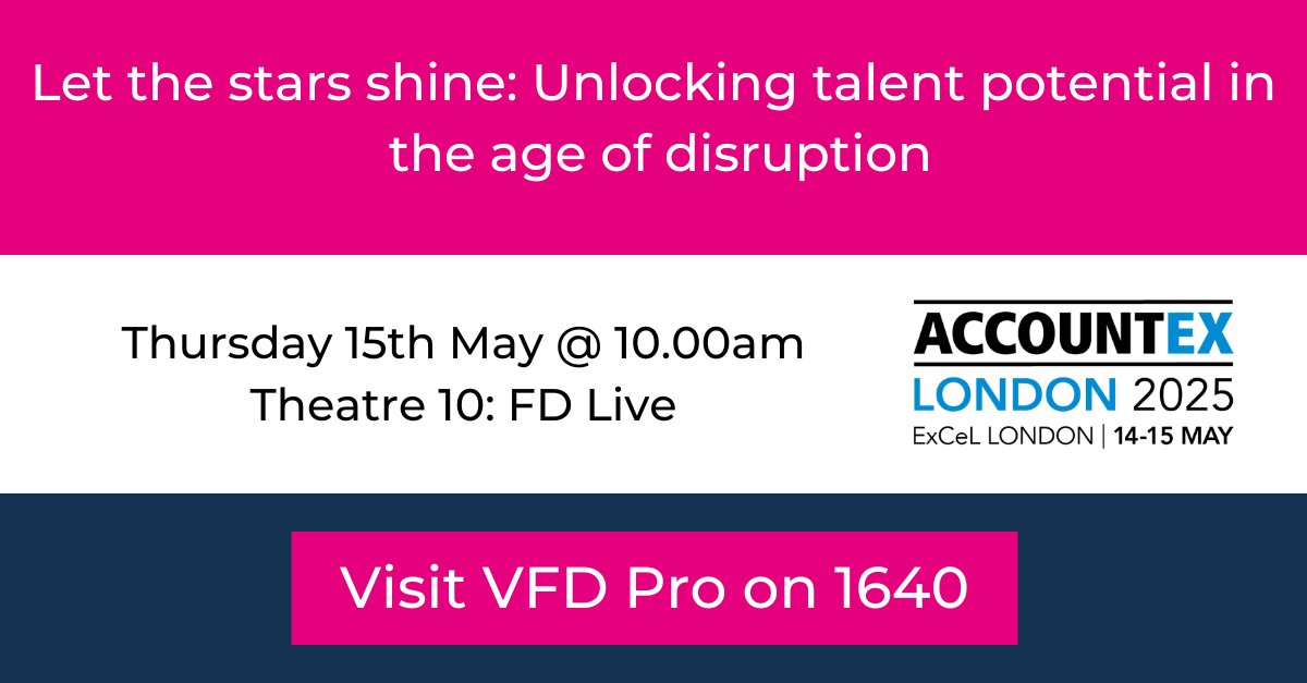 🌟 Your people are your future.

Join Christine Nicholson  at #Accountex for a powerful talk on retaining &amp; developing talent in the age of AI disruption.

🗓 May 15 | 10:00AM
📍 FD Live Theatre 10 | Sponsored by <a href="/VFDPro/">Virtual Finance Director (VFD Pro)</a> 

#Accountex #accounting #accountancy #cpd