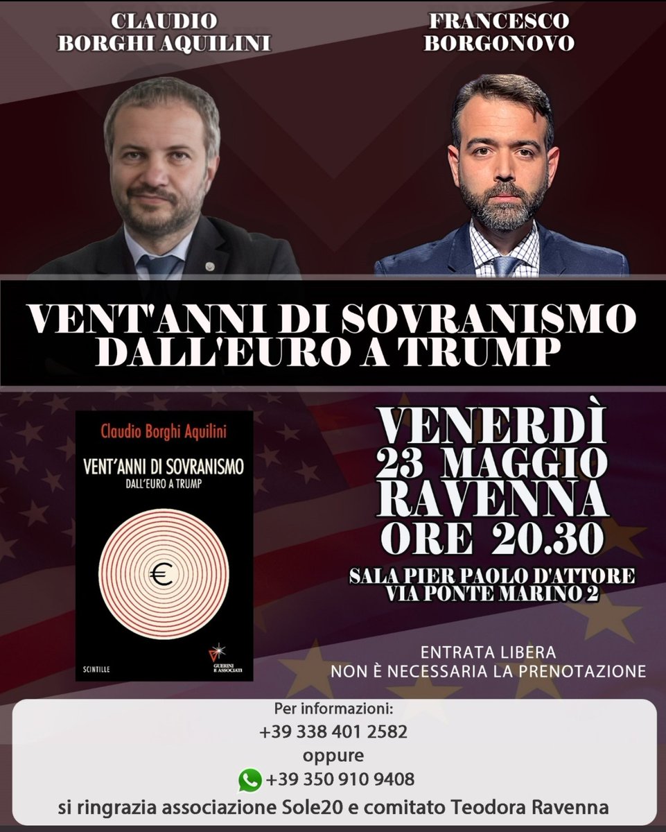 Claudio Borghi A. (@borghi_claudio) on Twitter photo Venerdì sarò a Ravenna e ci sarà la presentazione di #ventannidisovranismo insieme all'amico <a href="/franborgonovo/">Francesco Borgonovo</a> Venerdì sarò a Ravenna e ci sarà la presentazione di #ventannidisovranismo insieme all'amico <a href="/franborgonovo/">Francesco Borgonovo</a>