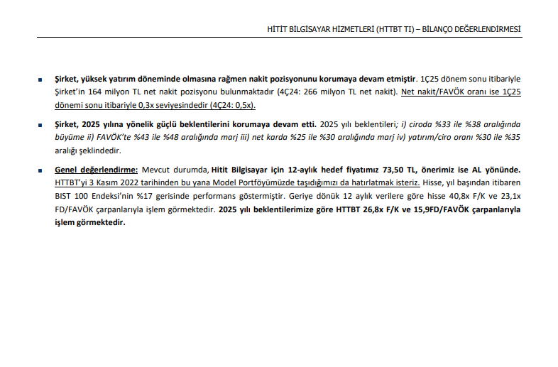 #HTTBT 🎯 Hitit Bilgisayar için 12 aylık hedef fiyatımız 73,50 TL, önerimiz ise AL yönünde.